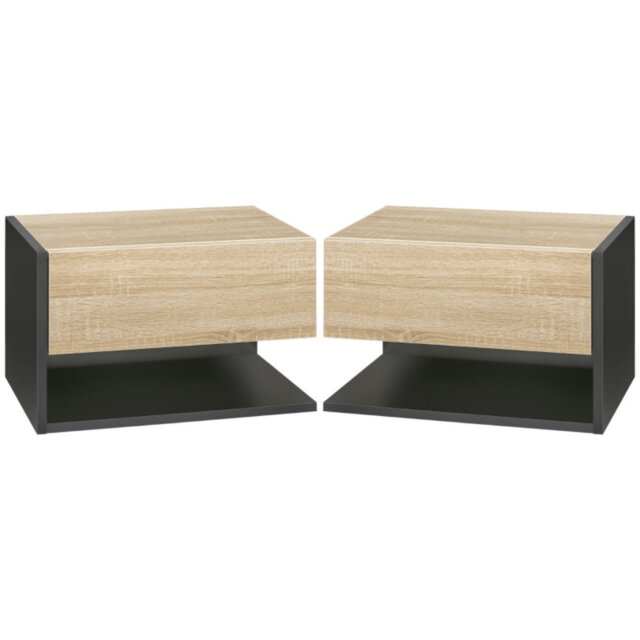 Floating Bedside Table Set Of 2, Wall Mounted Bedside Cabinet With Drawer And Open Shelf, 46 X 30 X 30 Cm, Oak Tone