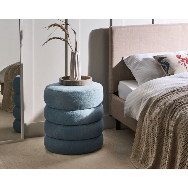 SUMPTER 43cm Wide Round Solid Colour Pouffe Ottoman