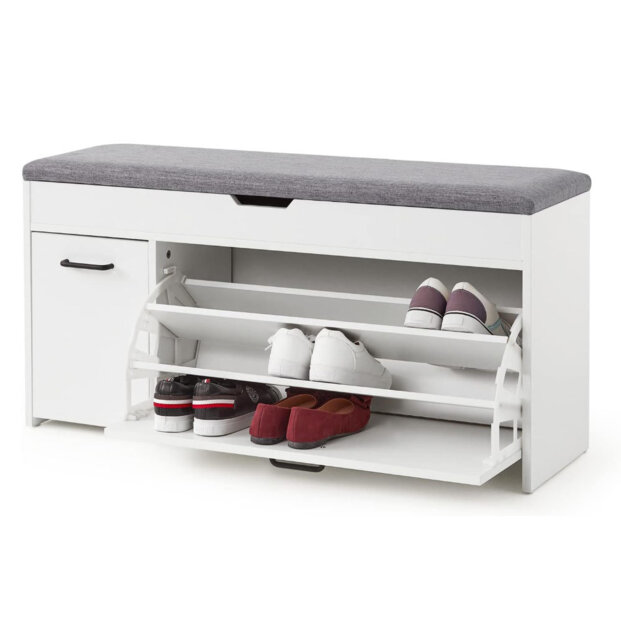 Shoe Bench With Seat, Shoe Bench With Storage And Flip-Up Drawer, Wooden Industrial Style