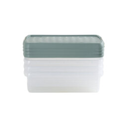 Wham Clip 4x 7L Rectangular Plastic Storage Boxes with Secure Clip Lock Lids. L:39 x W:24 x H:10.5cm Clear/Green Milieu/Stone