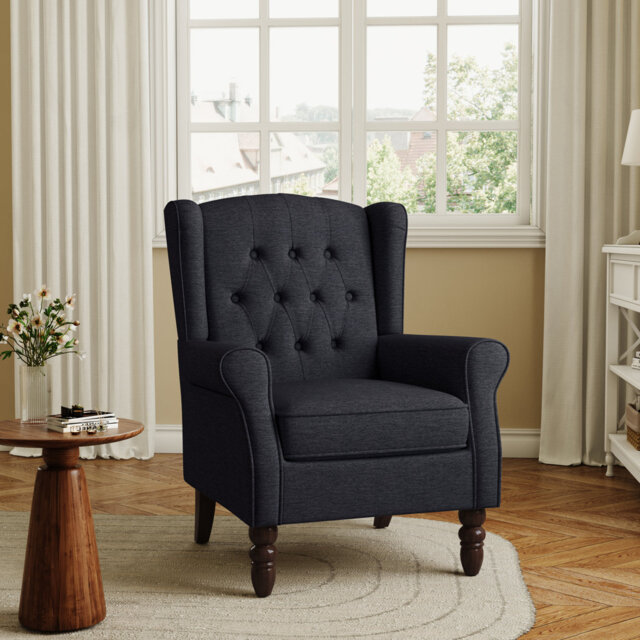 Duward 74Cm Wide Tufted Wingback Armchair with Solid Wood Legs