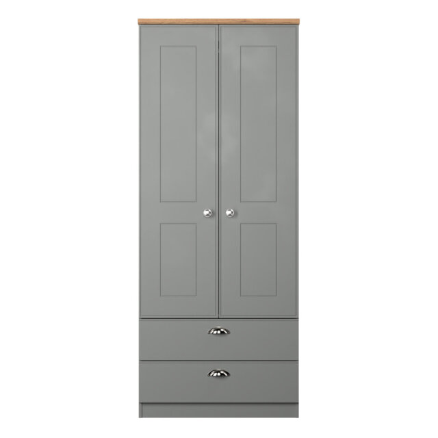 Penovich 2 Door 2 Drawer Wardrobe in Dusk Grey & Riviera Oak (Ready Assembled)