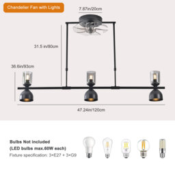 120cm 6-Speed Kitchen Island Fandelier Ceiling Fan With Light Kits And Remote