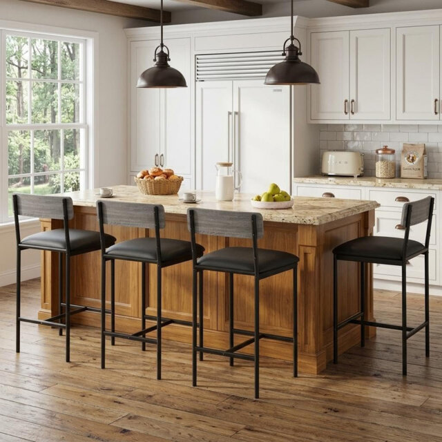 Upholstered Bar Stools with Back & Footrest, Dining Room