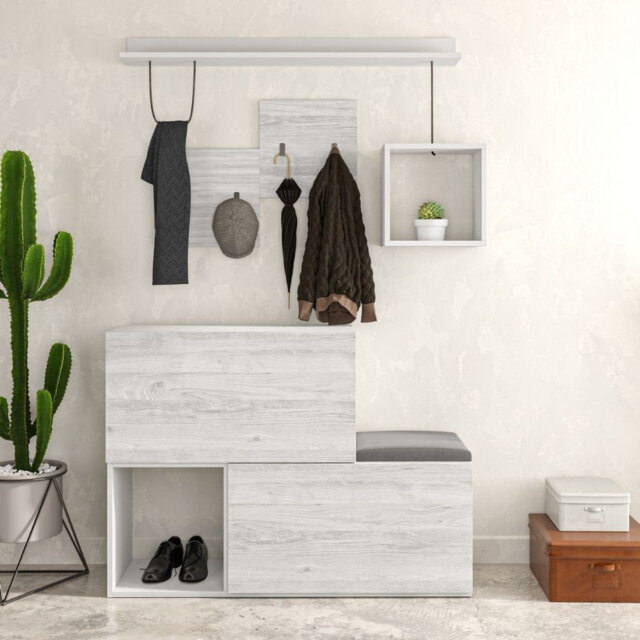 Hall Tree Bench with Shoe Storage and Coat Hooks