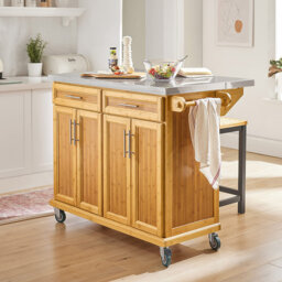 Cuinn 115cm Wide Rolling Kitchen Island with Stainless Steel Top