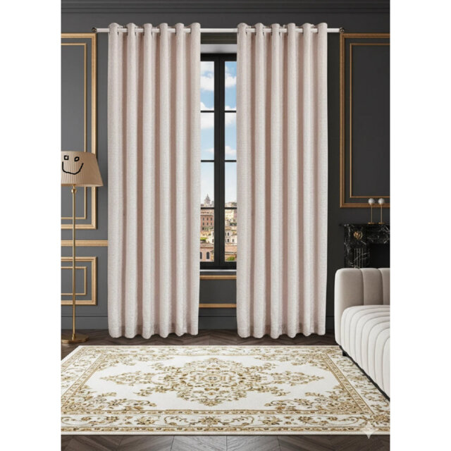 Modern Design Ring Top Luxury Jacquard Fully Lined Ready-Made SOHO Curtain Pair Free Tieback & Cushion Cover 45X45 Cm*