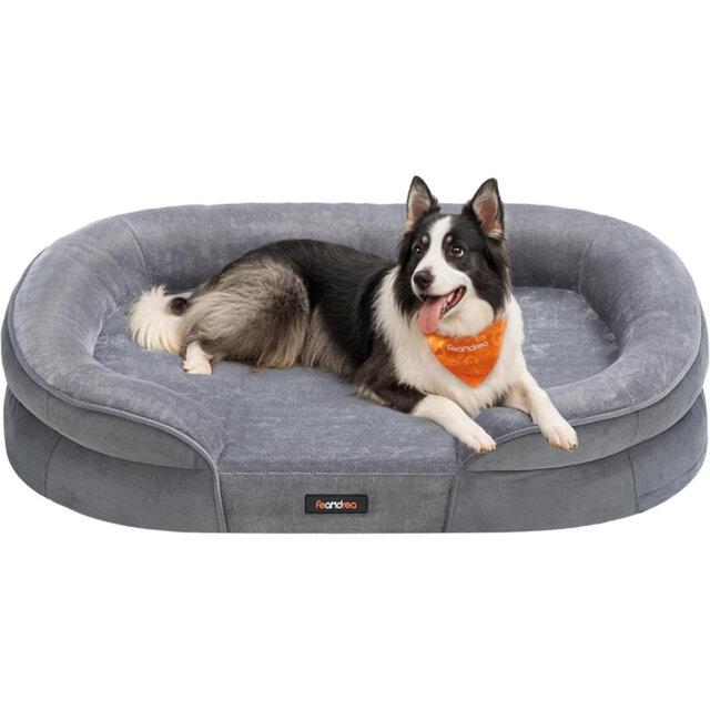 Dog Bed, Large Orthopaedic Dog Sofa Bed, 91 X 68 X 18 Cm, Egg Crate Foam, Waterproof Liner, Raised Edges, Removable And Machine Washable Cover, Non-Sl