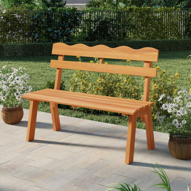 Outdoor Wood Bench 2-Person Garden Bench Outside Seating Furniture With Ergonomic Backrest
