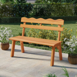 Outdoor Wood Bench 2-Person Garden Bench Outside Seating Furniture With Ergonomic Backrest