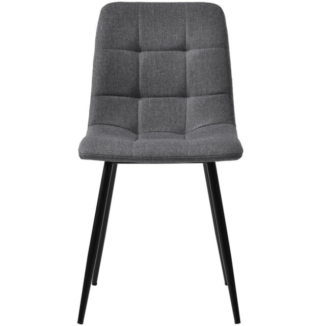 Set of 4 Dark Grey Linen Dining Chairs - Upholstered Backrest Chairs with Metal Frame for Modern Dining Room