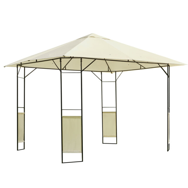3 X 3m Cream Patio Garden Gazebo, Water Resistant 180gsm Pa Coated Canopy Awning Tent With Powder Coated Reinforced Steel Frame