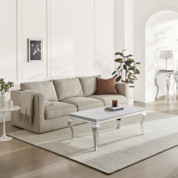 Weissport Rectangular White Marble Glass And Metal Coffee Table - Elegant Bevelled Edge Finish