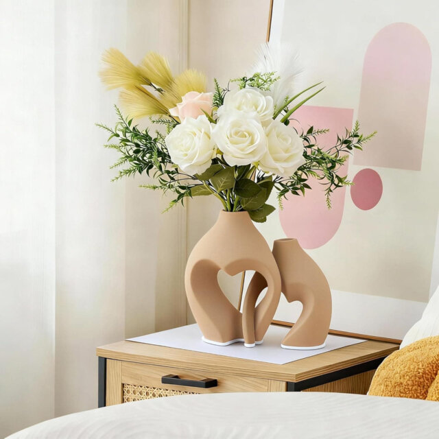 Heart Shaped Ceramic Vase Set of 2, Minimalist Table Decor for Home & Wedding