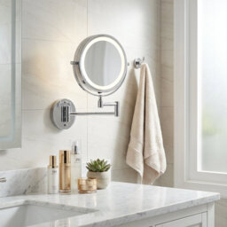 Croyde Chrome Small Round Wall Mounted Magnifying Mirror with Lights