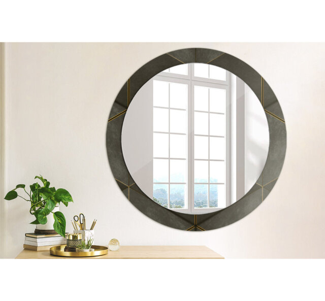 Huldar Round Glass Framed Wall Mounted Accent Mirror in Dark Grey