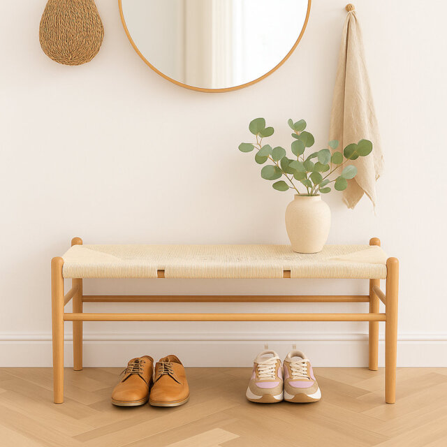 Wooden Scandi Danish Style Dining Bench - Natural