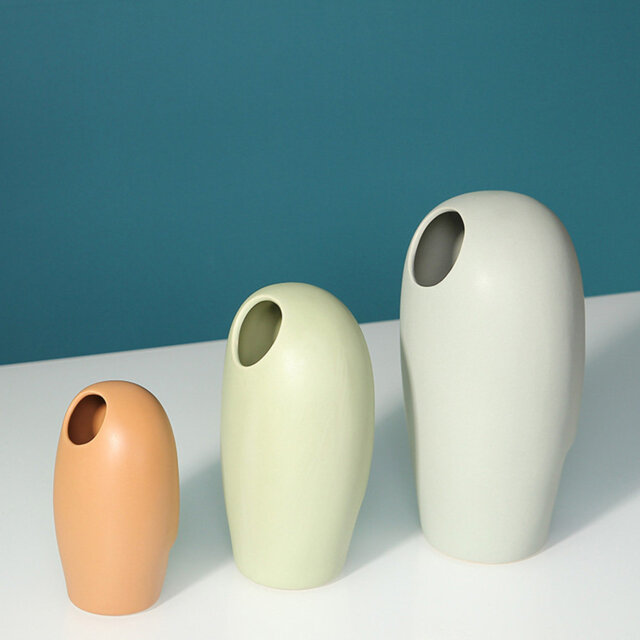 3 Piece Aliete Coral/Green/Ivory Ceramic Table Vase Set