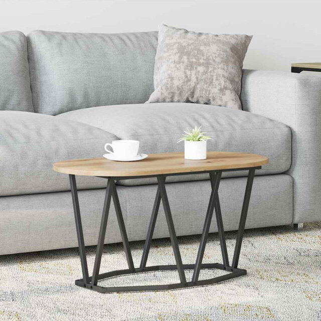 Coffee Table Engineered Wood and Metal Living Room Oval Modern Textured
