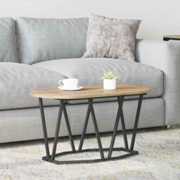Coffee Table Engineered Wood and Metal Living Room Oval Modern Textured