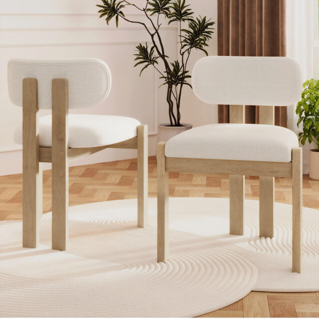 Set Of 2 Dining Chairs Beige Boucle With Solid Wood Legs Natural