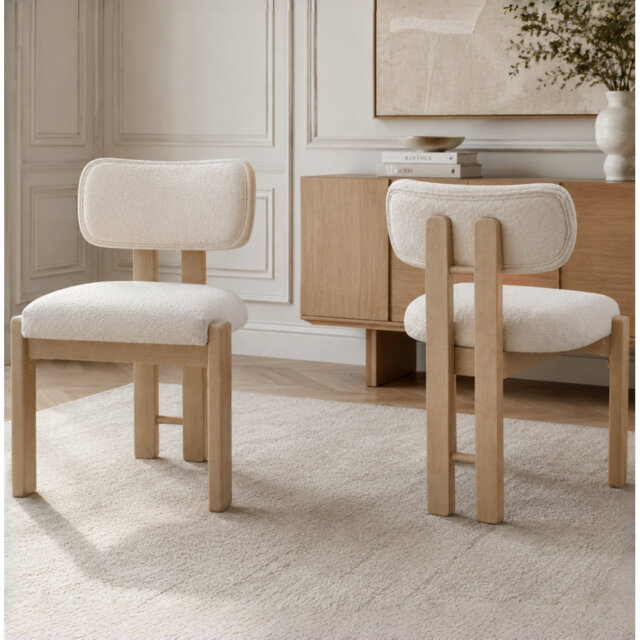 Boucle Upholstered Side Chair in Beige