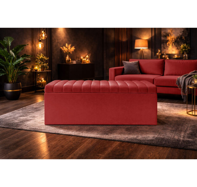 Royal Velvet Storage Ottoman Box with Hinged Lid - Lined Upholstered End of Bed Storage Bench - Soft  Close Storage Seat - Made in UK