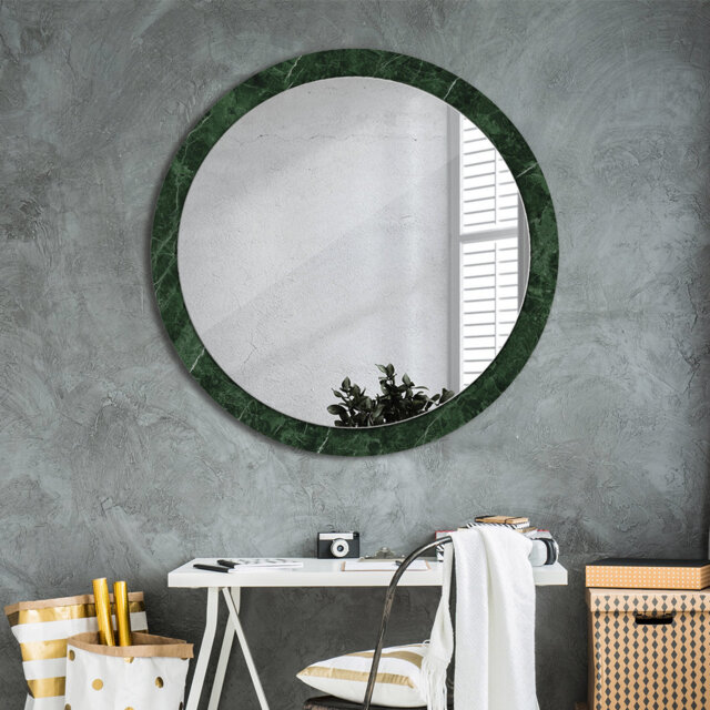 Huldar Round Glass Framed Wall Mounted Accent Mirror in Marble Green