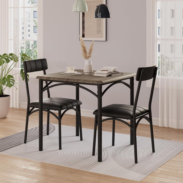 Dining Table Set for 2 with Upholstered Chairs, Kitchen Table and Chairs for 2, 3 Piece Dining Room Table Set, for Small Space, Apartment, Studio