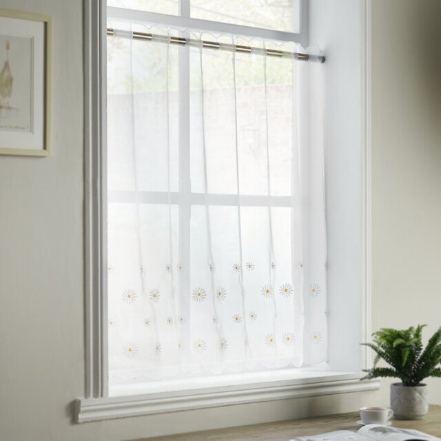 Macedonia Daisy Embroidered Slot Top Sheer Single Voile Panel