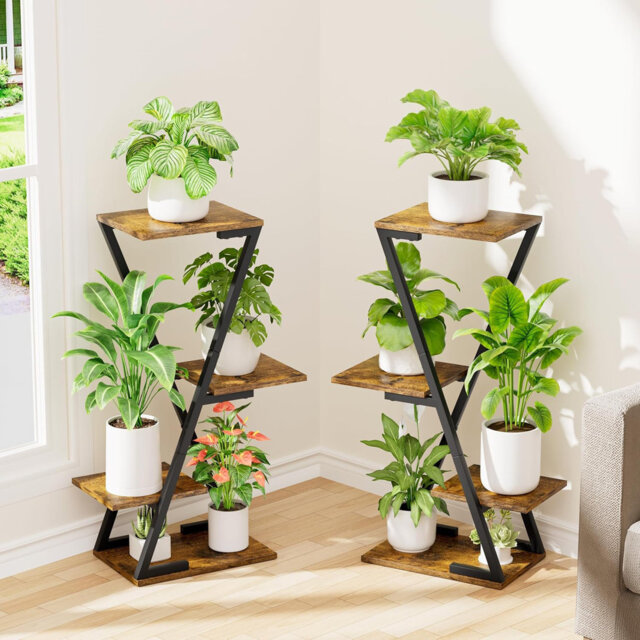 "Plant Stand Indoor with Grow Lights 2 Pack Corner Plant Shelf 32"" Tall Lighted Plant Stand 6 Tiered Z-Shape Flower Stands Display Holder Black"