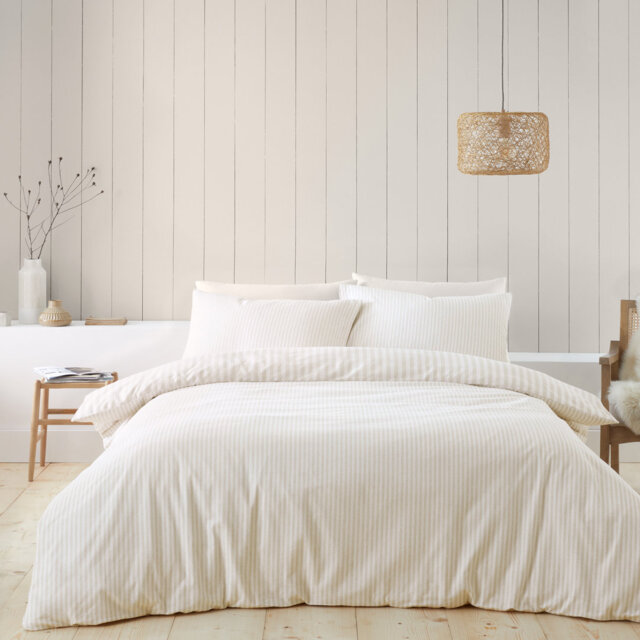 Brushed Stripe Cotton Reversible Duvet Cover Set