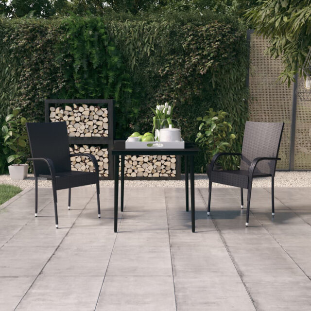 Rosalind Wheeler 3 Piece Garden Dining Set Black, 1 Table, 2 Chair