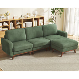 Modular Corner Sofa, L-shaped Couch With Movable Ottoman, Comfy Corduroy Couch With Spring Cushion