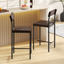 Set of 2 Industrial Bar Stools with Padded Seat and Back