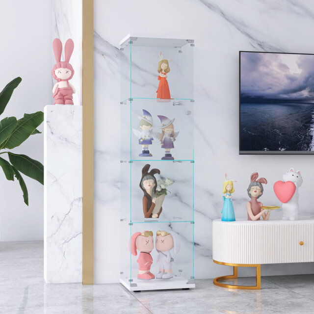 Marialyce Glass Display Cabinet with Lockable Door, Curio Showcase Cabinet for Collectibles, Books, Figurines and Home Décor