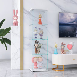 Marialyce Glass Display Cabinet with Lockable Door, Curio Showcase Cabinet for Collectibles, Books, Figurines and Home Décor