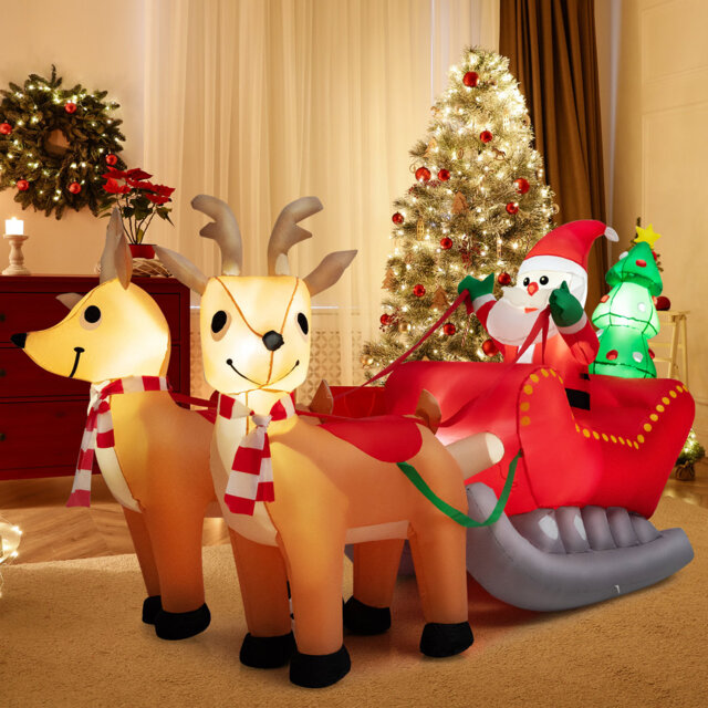 245Cm Long Christmas Inflatable Santa Rides Sled W/LED Lights by ...
