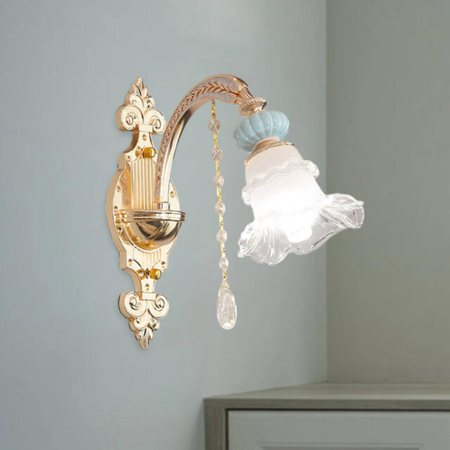 Wall Light Geniune K9 Crystal Blue Ceramic Gold Metal 1 Arm