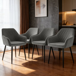 Velvet Upholstered Dining Chairs With Armrests & Diamond Tufting