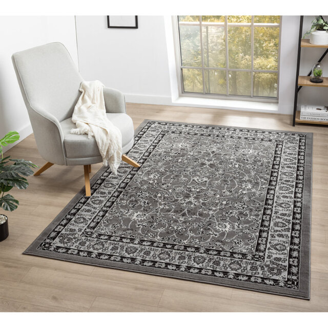 Demico Modern Low Pile Area Rug - Polypropylene Weaving - Jute Backing - Classical Floral Traditional Design Rugs, Grey,
