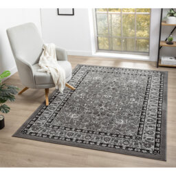 Demico Modern Low Pile Area Rug - Polypropylene Weaving - Jute Backing - Classical Floral Traditional Design Rugs, Grey,