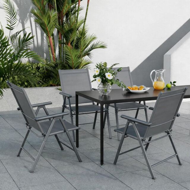 Foldable Outdoor Garden Dining Chairs, 7-Level Adjustable Reclining Backrest with Armrests