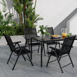 Foldable Outdoor Garden Dining Chairs, 7-Level Adjustable Reclining Backrest with Armrests