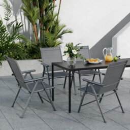 Foldable Outdoor Garden Dining Chairs, 7-Level Adjustable Reclining Backrest with Armrests
