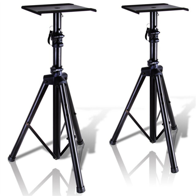 Dual Studio Monitor, 2 Speaker Stand Mount Kit, Heavy Duty Tripod Pair, Adjustable Height Speaker Stands - 85 To 135 Cm, Metal Platform Base - Easy Mo