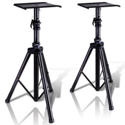 Dual Studio Monitor, 2 Speaker Stand Mount Kit, Heavy Duty Tripod Pair, Adjustable Height Speaker Stands - 85 To 135 Cm, Metal Platform Base - Easy Mo