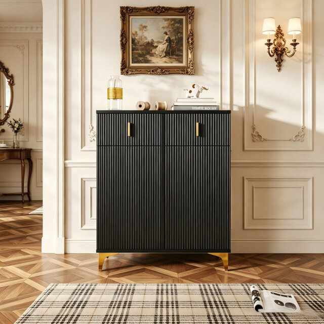 Wetherly Modern 3-Tier Fluted Shoe Storage Cabinet with 2 Drawers,Hallway Shoe Organiser