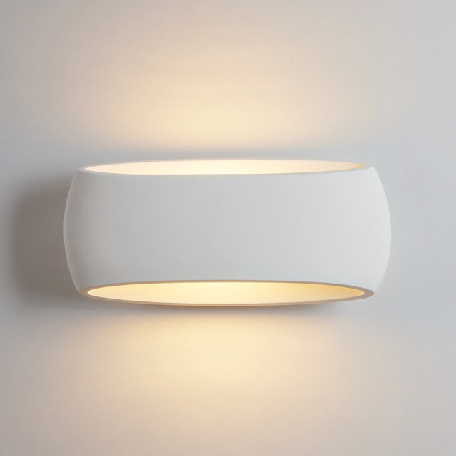 Ceres Modern Indoor Plaster Wall Light, Paintable White Oval Shade, E27 Bulb Base Up & Downlight