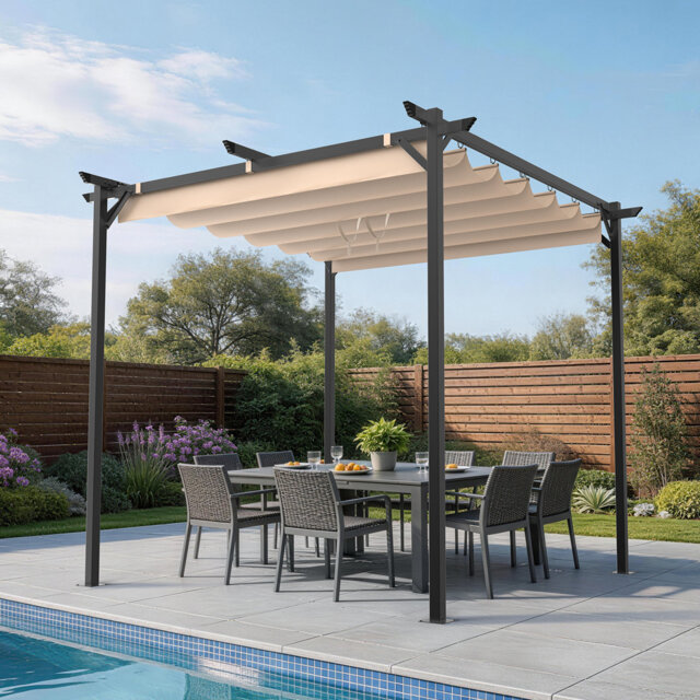 3m x 3m Metal Pergola with Retractable Roof